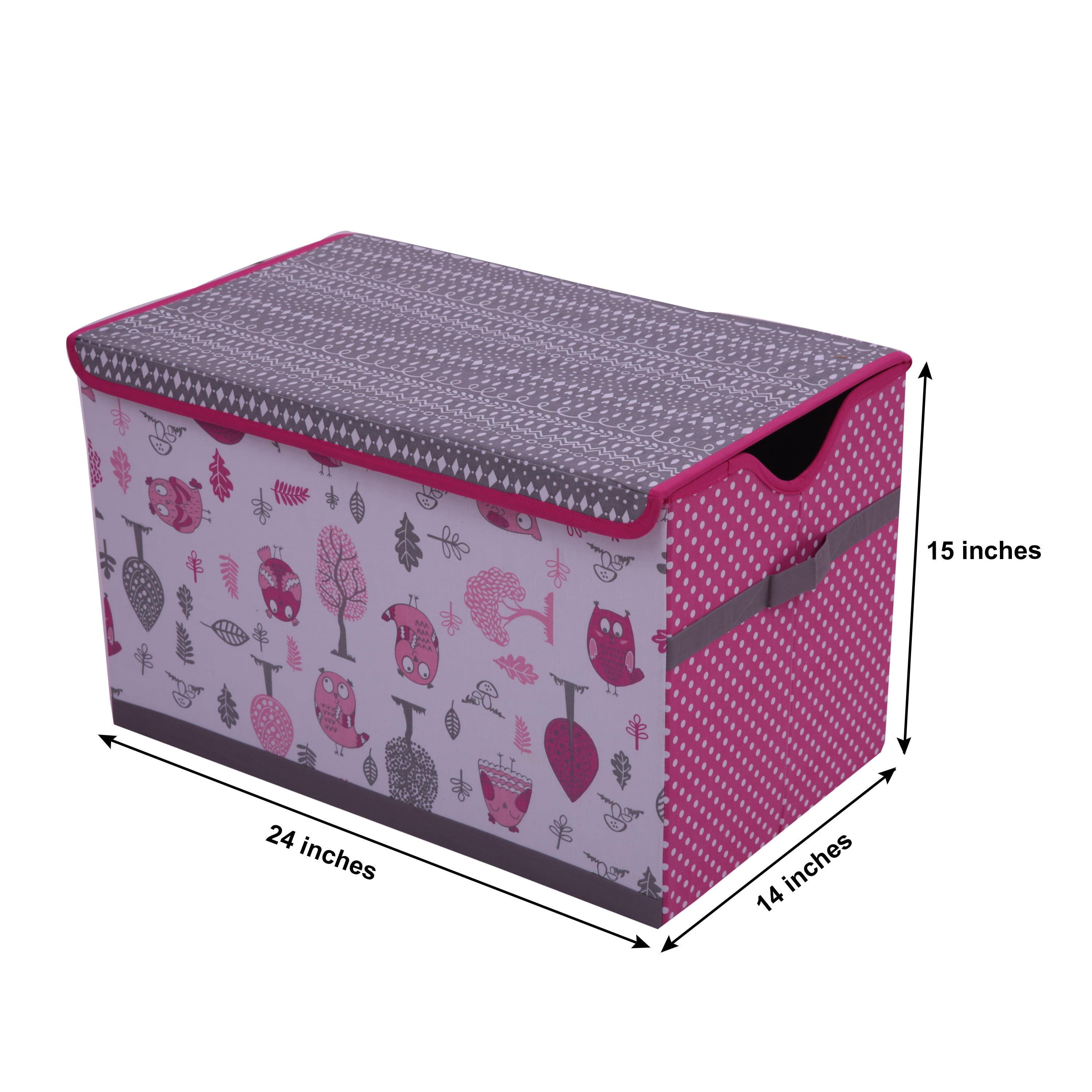 Bacati - Owls Pink/Grey Girls Cotton Storage Toy Chest