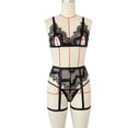 thumbnail image 3 of Conjunto de ropa interior de encaje sexy para mujer Sujetador hueco floral Panty Liguero Lencería, L Speravity XX000185-03, 3 of 7
