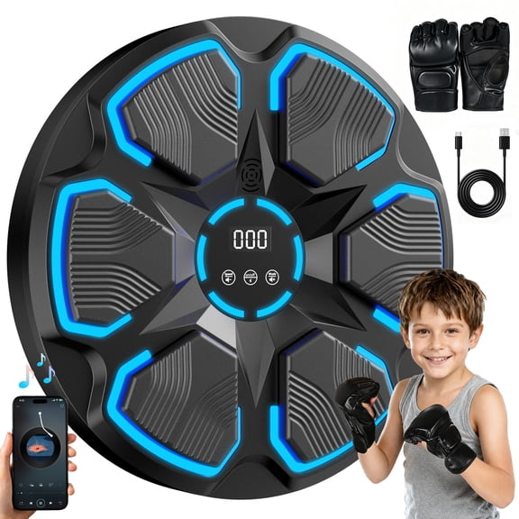 2026 Music Boxing Machine with Gloves for Kids, Wall Mount Smart Boxing Target with 11 Modes, 9 Speeds Black