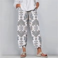 thumbnail image 2 of Taqqpue Womens Linen Pants Loose Floral Prirted Elastic High Waisted Wide Leg Pants Baggy Lounge Pant Comfy Soft Trousers Resort Wear Relaxed Fit Straight Leg Crop Trousers with Pockets, 2 of 5
