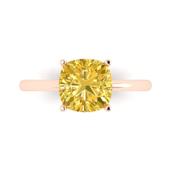 Clara Pucci 14K Rose Gold 2.5ct Yellow Solitaire Ring for Women