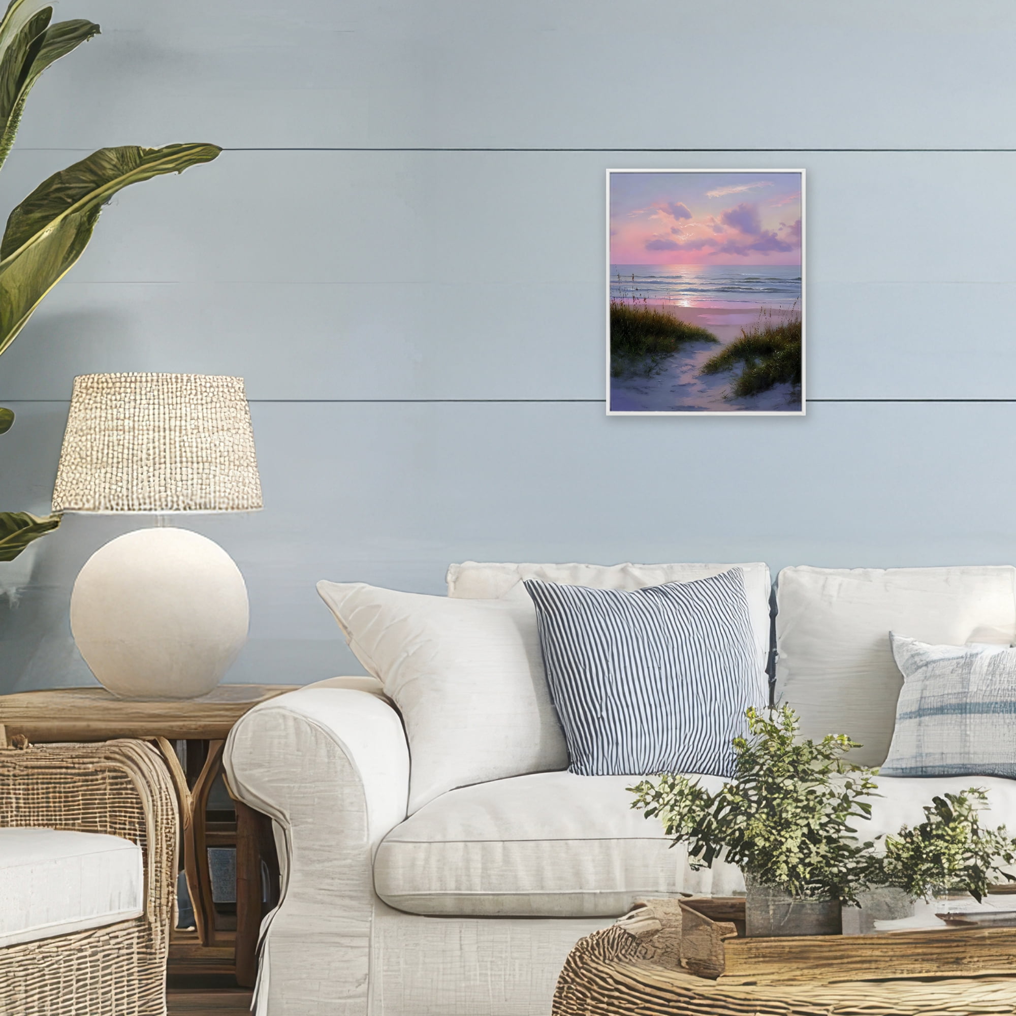 Stupell Industries Romantic Beach Sunset in Pink White Framed Giclee Art, design by Franklyn Gregory