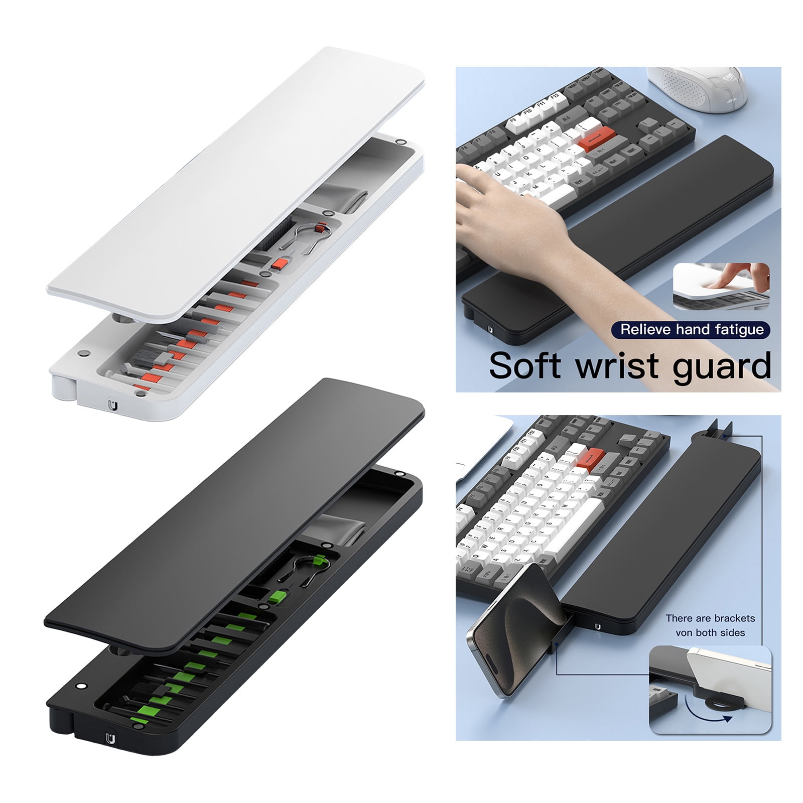 Wrist Rest For Keyboards 22 in 1 Multipurpose Cleaning Set Ergonomic Design NonSlip Base Workstations Organization