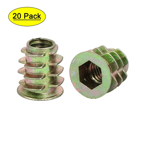 M6x13mm Interface Hex Socket Threaded Insert Nuts 20Pcs for Wood Furniture