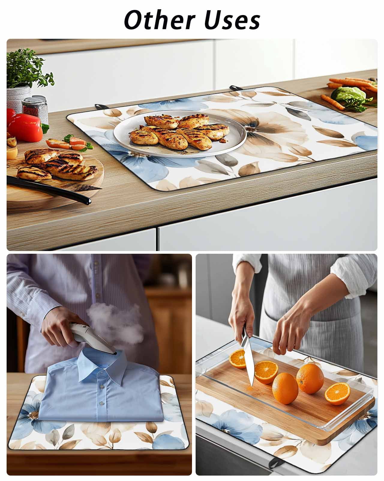 Stove Top Covers for Electric Stove, Blue Brown Spring Floral Glass Stovetop Cover Protector, Summer Botanical Watercolor Induction Cooktop Protector Oven Mat for Kitchen Countertop 24"x21"