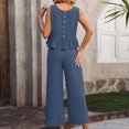 thumbnail image 4 of Besolor Womens Summer 2 Piece Outfits Casual Crewneck Sleeveless Ruffle Hem Tank Tops and Wide Leg Pants Lounge Sets, 4 of 6
