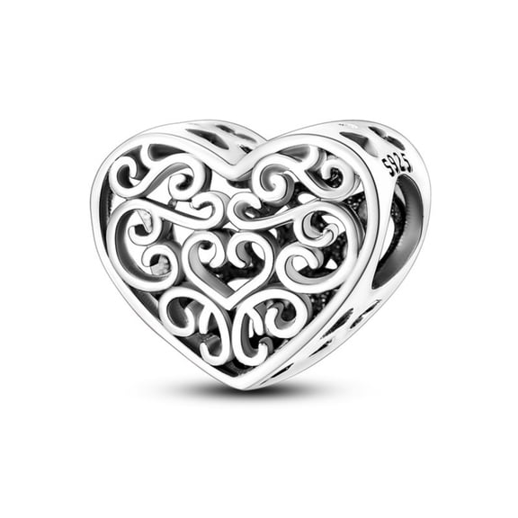 KUNSIR 925 Sterling Silver DIY Charm Openwork Heart Charm For Women Bracelet Charm Bead