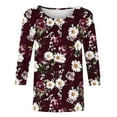 thumbnail image 5 of YUGYXL Womens Flower Graphic Tees 3/4 Length Sleeve Clothes Plus Size Tops Ladies Crew Neck Tunics Comfy Tshirts Going Out Shirts Sales, 5 of 5