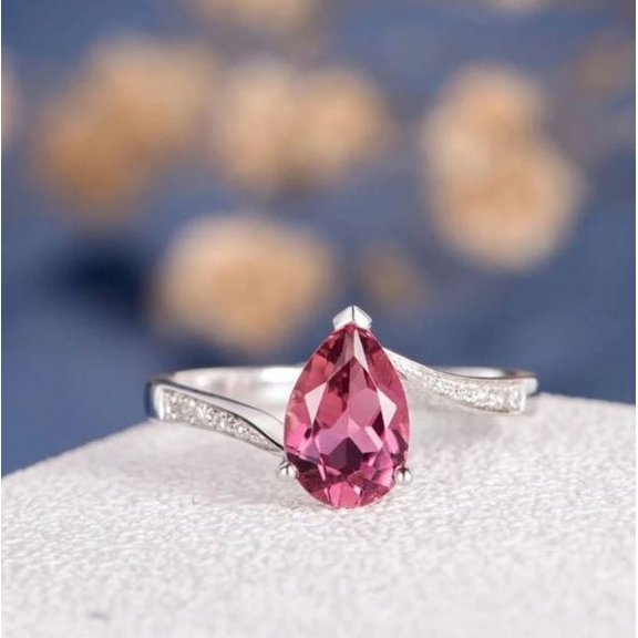 Pink Topaz Ring Wedding Eternity Band Ring Dainty Promise Ring 925 Sterling Silver Gemstone Jewelry For Women Gift