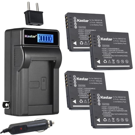 Kastar 4-Pack DMW-BCF10 Battery and LCD AC Charger Compatible with Panasonic Lumix DMC-FX75  Lumix DMC-FX550  Lumix DMC-FX580  Lumix DMC-FX700  Lumix DMC-F2  Lumix DMC-F3  Lumix DMC-FH1 Cameras