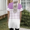 thumbnail image 6 of Tops for Women Plus Size Short Sleeved Stripe V-Neck Printed Double Pocket Pullover T-shirt Purple L, 6 of 6
