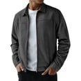 thumbnail image 7 of Zylanna Mens Suede Jacket with Pockets, Long Sleeve Turn‑down Collar Loose Fit Zip‑Up Solid Color Outerwear for Daily Wear Black Size S, 7 of 7