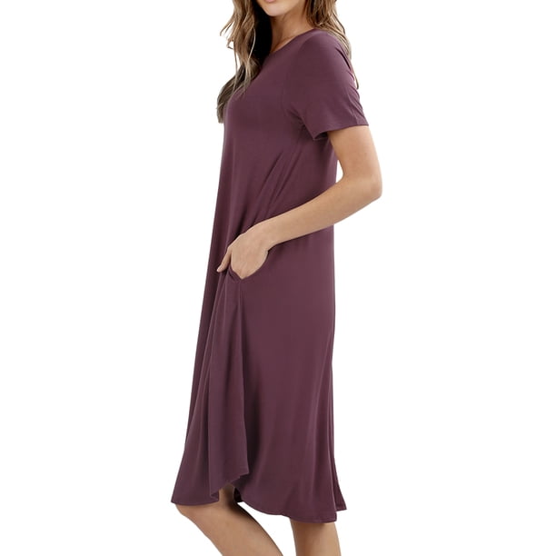 Womens & Plus Round Neck Short Sleeve Knee Length A-Line Swing Trapeze Dress  - Walmart Business Supplies