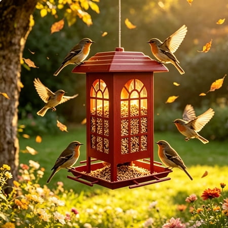 Bird Feeder Patio Feeder Wrought Iron Metal 11.02 x 7.09 x 9.06 in Rainproof Enclosed Roof Clear Panels Hanging Hook