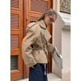 thumbnail image 6 of Female Cropped Trench Coat Casual Double Breasted Short Jacket Fall Fashion Outerwear with Belt Khaki S, 6 of 9