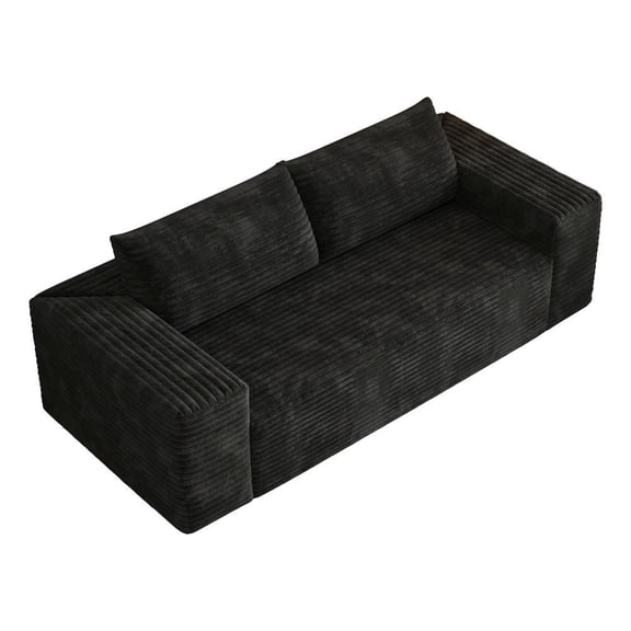 YYAo 78.8" No-Assembly Sofa Set with Deep Seat Corduroy Fabric for Living Room Apartment, Black