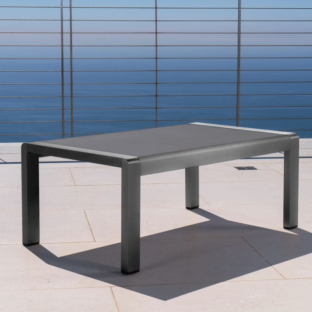 Miller Outdoor Grey Aluminum Coffee Table with Tempered Glass Table Top