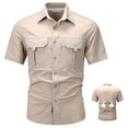 thumbnail image 4 of VSSSJ Men's Outdoor Fishing Shirt Quick Dry Short Sleeve Button Down Shirts Breathable Travel Hiking Work Shirt with Multi-Pockets Beige XXXL, 4 of 7