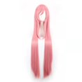 thumbnail image 1 of Peluca para cosplay, larga, recta, rosa con flequillo en capas, 100 cm, 1 of 2