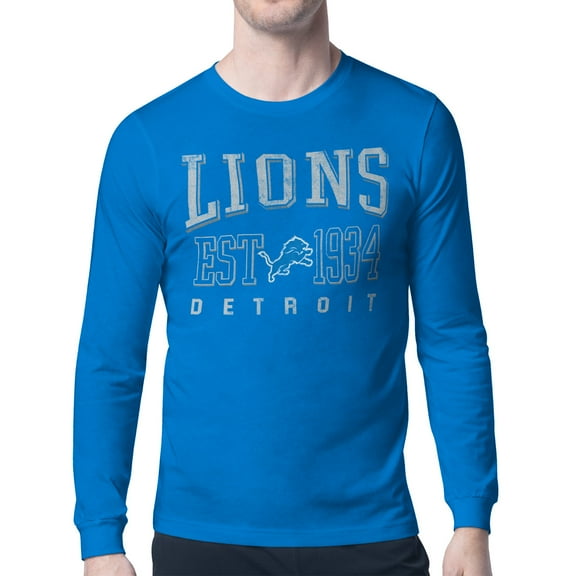 Men's Starter Blue Detroit Lions Retro Team Logo Long Sleeve T-Shirt