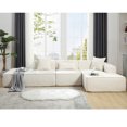 thumbnail image 2 of SEENYOO 129" L-Shape Modular Sectional - Terrycloth Right Chaise Sofa, No Assembly Cloud Couch for Living Room & Bedroom, Beige, 2 of 12