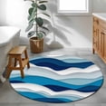 thumbnail image 4 of Area Rug 36in, Abstract Ocean Sea Waves Floor Carpet Living Room Rug, Gradient Blue White Grey Lines Non-Slip Welcome Mat Indoor Rugs for Bedroom Dining Room, 4 of 9