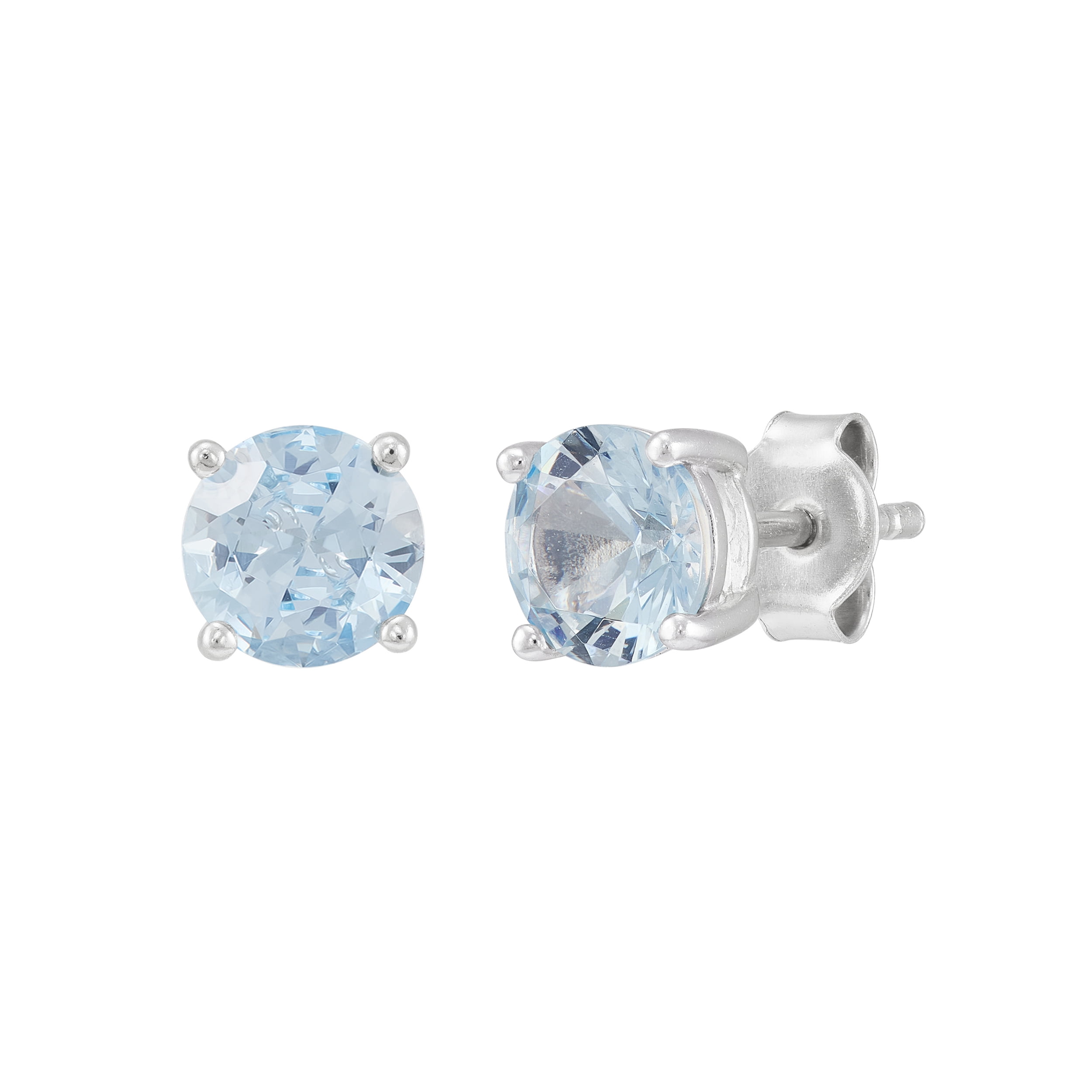 Brilliance Fine Jewelry Simulated Aquamarine and White Cubic Zircoina Pendant Necklace and Studs Set in Sterling Silver