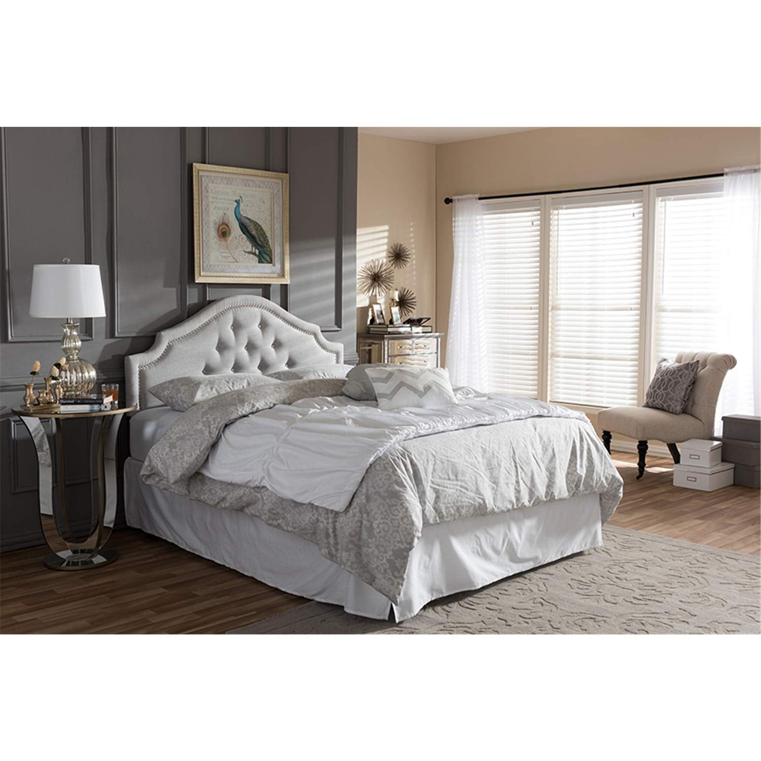 Bowery Hill Modern Fabric Upholstered King Headboard in Beige