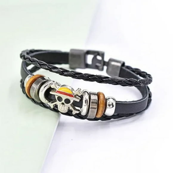 Anime One Piece Cartoon Bracelet PU Luffy Bracelet Cosplay Props Straw Hat Pirate Fashion Jewelry Props Toys Kids Birthday Gifts