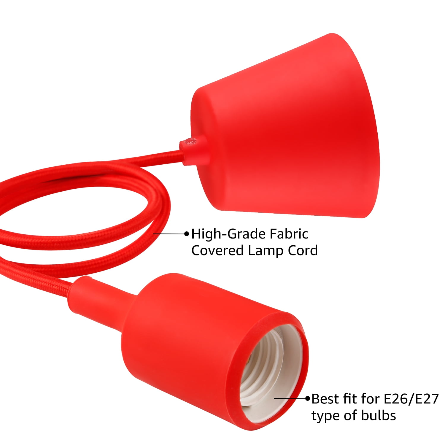 UL-listed Single Socket Pendant Light Fixture, Fabric Insulating Lamp Cord, Red