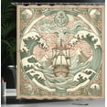 thumbnail image 3 of Ambesonne Nautical Shower Curtain, Folk Art Style Marine Look, 69"Wx70"L, Blush Cadet Blue and Ecru, 3 of 4