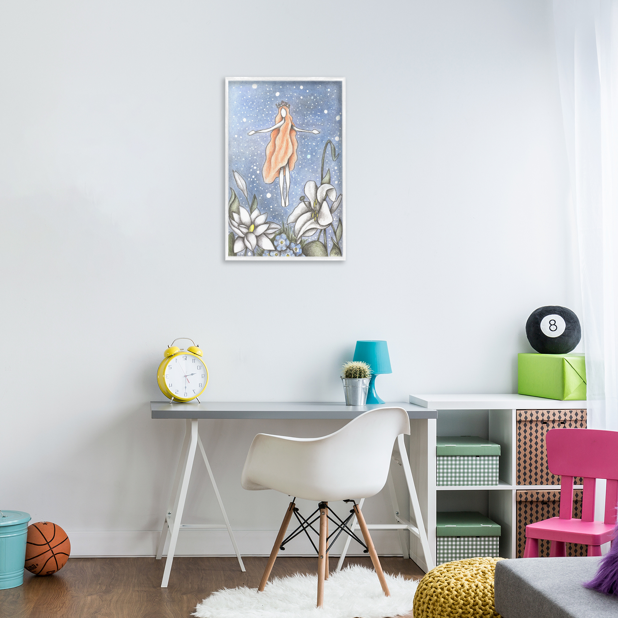 Mystical Garden Fairy Sparkle White Framed Giclee Art, design by Cecilia Battaini