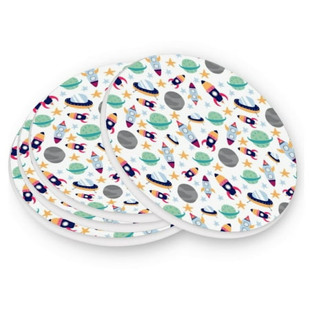 

Round Coasters Modern Style Ceramic Coaster Waterproof and Durable Drink Coaster Coasters set of 4 Customizable Coasters 2pcs Rocket and Planet