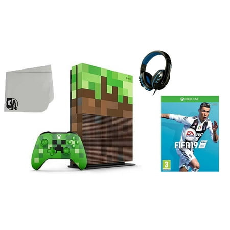 23C-00001 Xbox One S Minecraft Limited Edition 1TB Gaming Console with FIFA 19 BOLT AXTION Bundle Used