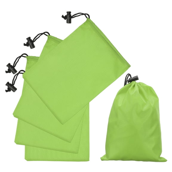 Uxcell 5Pcs 210D Polyester Drawstring Bag with Toggle, 6 x 8 Inch Waterproof Travel Storage Bag Foldable Stuff Sack Cinch Sack for Gym Travel Hiking Yoga Clothes Organizer, Light Green