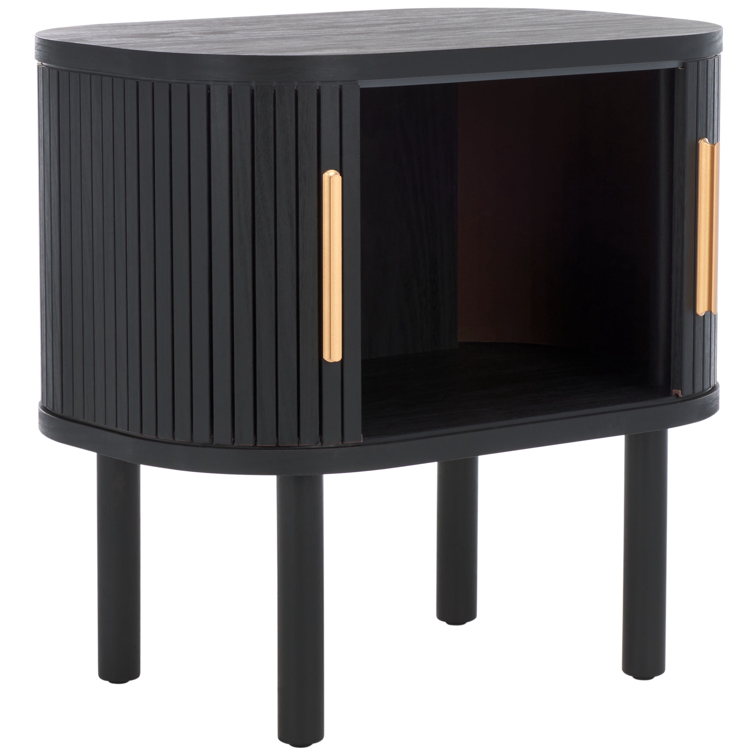 SAFAVIEH Tealla Contemporary Tambour Door Nightstand,Black/Gold
