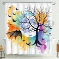 thumbnail image 1 of Vibrant Barren Tree Shower Curtain with Full Moon & Colorful Pastel Splashes - Spooky Halloween Decor, 1 of 4