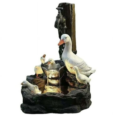 Resin Duck Family Patio Fountain Garden Decoration, Animal Garden,A