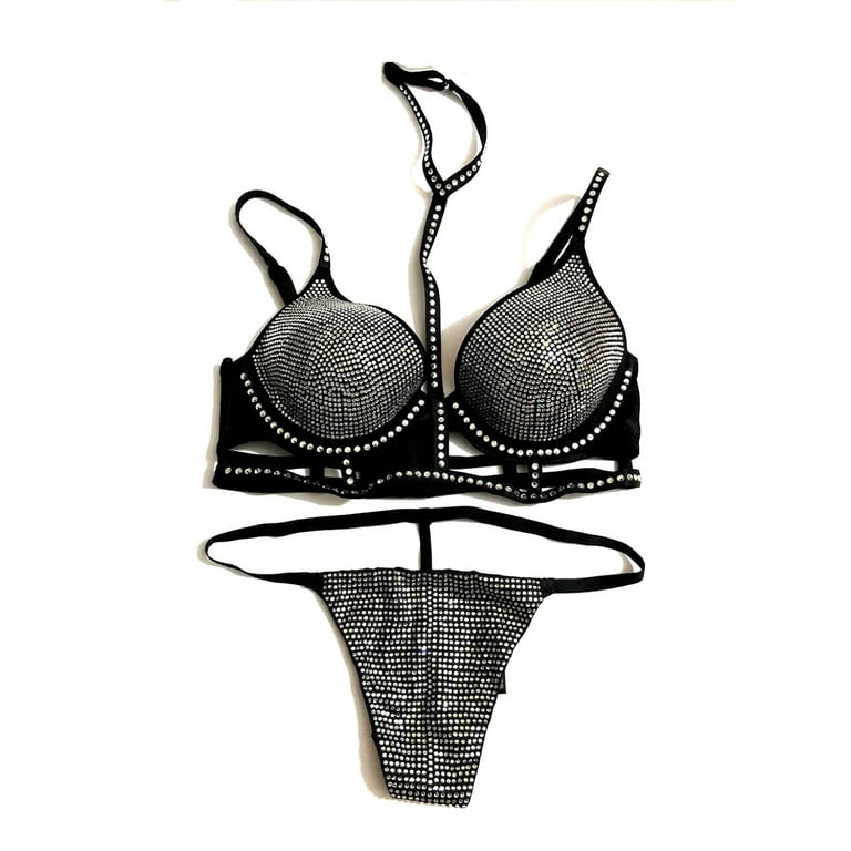Victoria's Secret Very Sexy Bling Rhinestone Fashion Show Lightly Lined  Plunge Bra & Panty Set Cup Size 34C New 