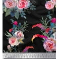 thumbnail image 1 of Soimoi Black Cotton Poplin Fabric Leaves & Ranunculus Floral Fabric Prints By Yard 56 Inch Wide, 1 of 3