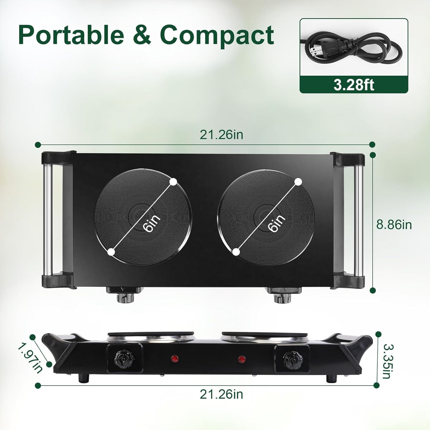 2000W Dual Burner Electric Hot Plate, 5 Temperature Settings (392℉-932℉), Portable Countertop Stove for All Flat Cookware, Fast & Even Heating, Easy to Clean, Ideal for Dorms, RVs, Apartments
