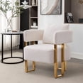 thumbnail image 4 of Modern decorative chair, living room side chair with gold metal legs, no wheels, suitable for dressing area, reception room, office,Teddy fleece upholstered metal foot sofas 2PCS White, 4 of 10