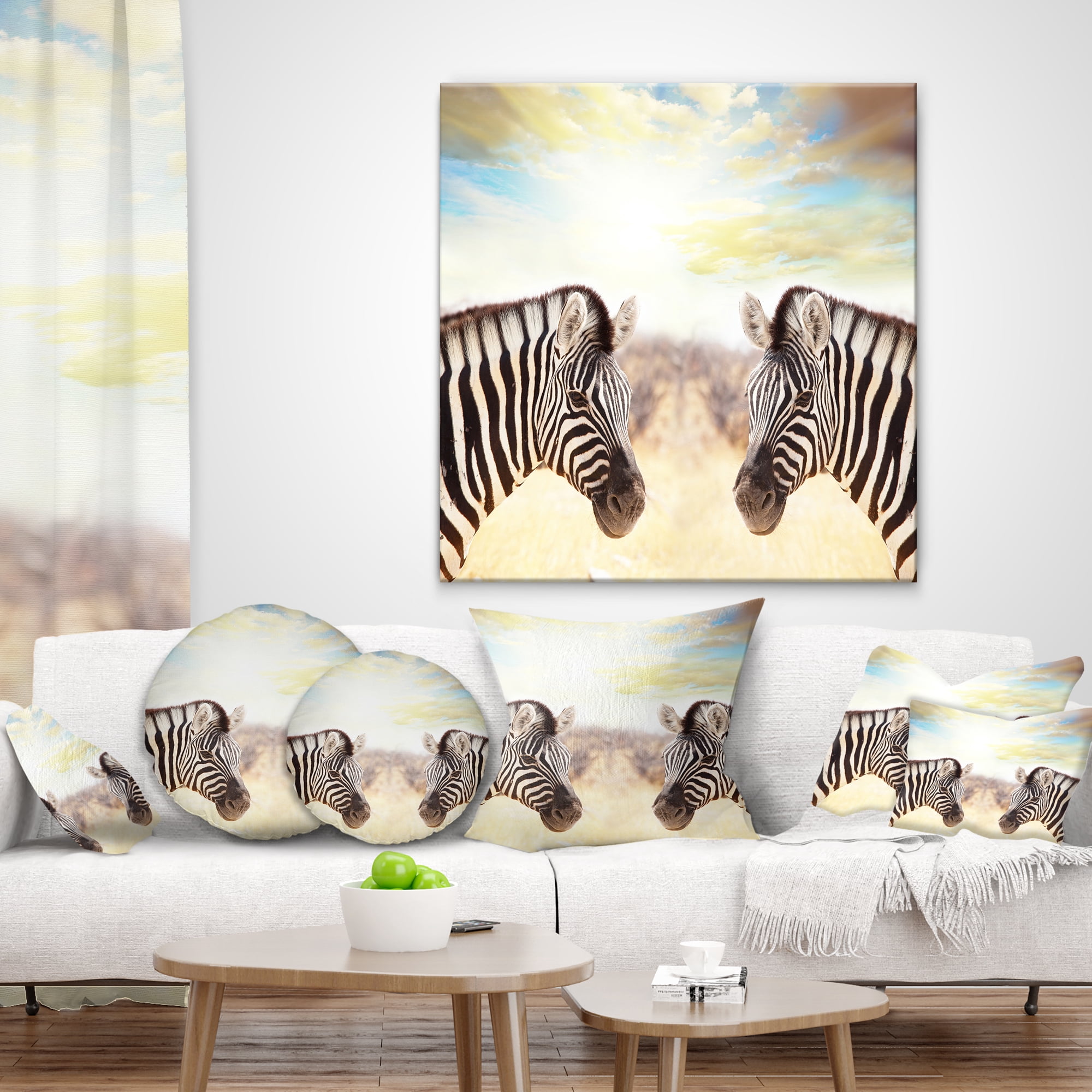 Designart Zebras Face To Face At Sunset - African Throw Pillow - 16x16