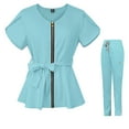 thumbnail image 6 of Gyexs Womens Scrubs Set Cute Scrub Top & Pants with Zipper Multiple Pockets, Antiwrinkle, Slim Fit Workwear Uniforms (Blue Size XL), 6 of 6
