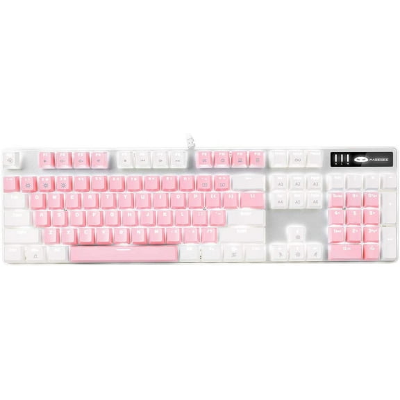 Mechanical Gaming Keyboard, MageGee 2021 New Upgraded Blue Switch 104 Keys White Backlit Keyboards, USB Wired Mechanical Computer Keyboard for Laptop, Desktop, PC Gamers(White & Pink)