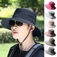 thumbnail image 2 of Men Sun Hat Solid Color Wide Brim Fasten String Sunscreen Adjustable String Beach Hat Summer Head Supply, 2 of 10