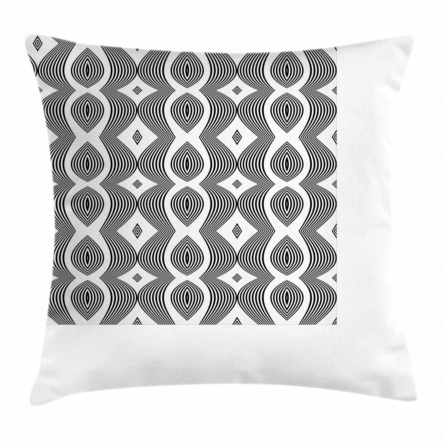 Contemporary Throw Pillow Cushion Cover, Monochrome Waving Pattern with
