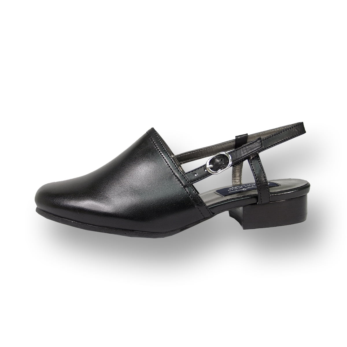 PEERAGE Remi Women Wide Width Leather Heeled Comfortable Sandal BLACK 5