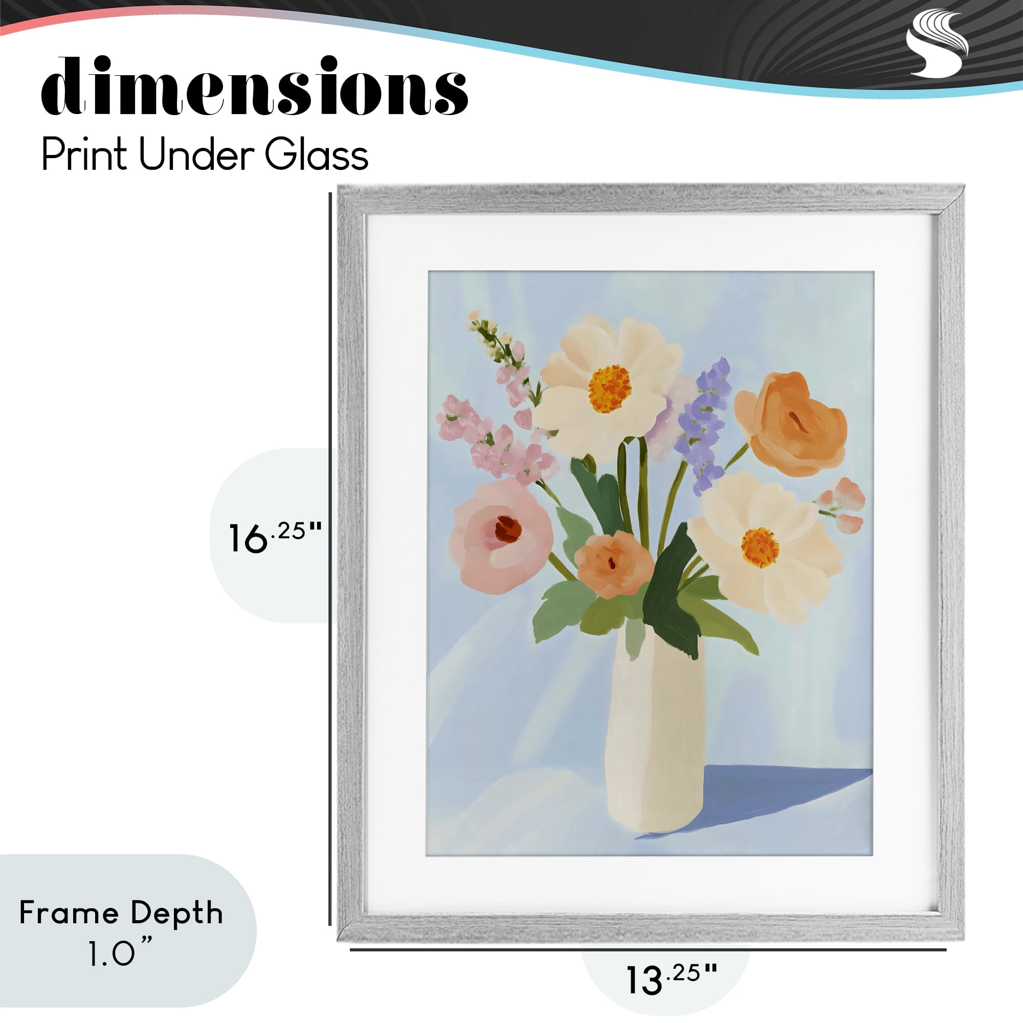 Stupell Industries Floral Bouquet in Sleek White Vase Gray Framed Print Under Glass, design by The Prints Vibe