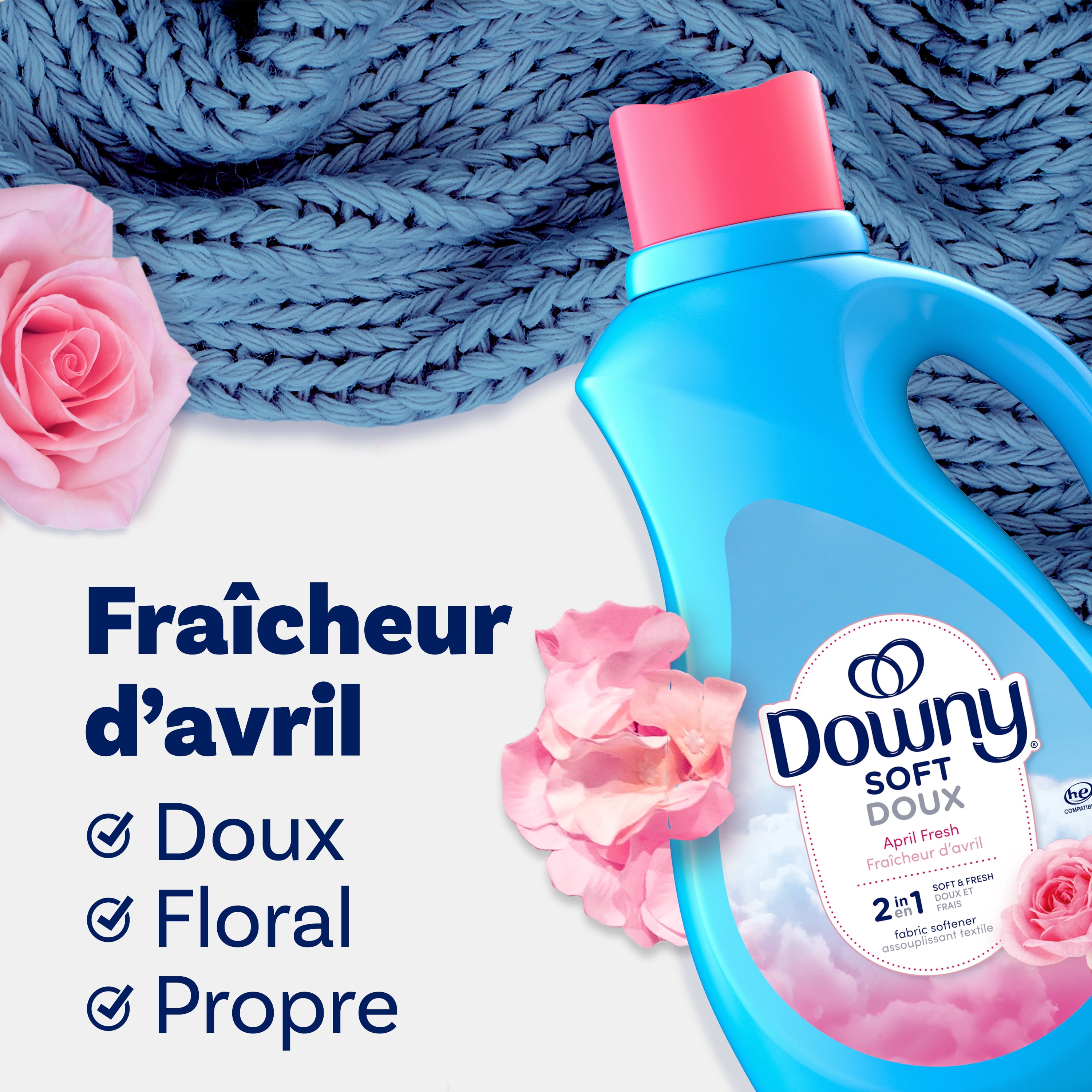 Assouplissant textile liquide Downy (adoucissant textile), parfum Fraîcheur d’avril